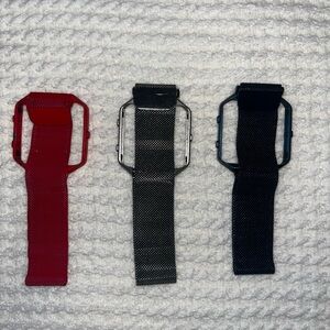 Set of Three Watch Bands in Red, Black, and Blue